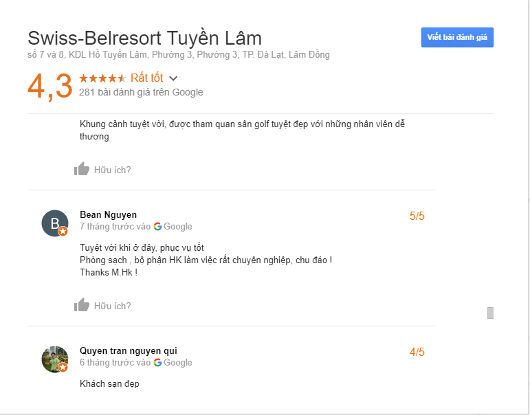 Đánh giá Swiss Belresort Tuyền Lâm Đà Lạt