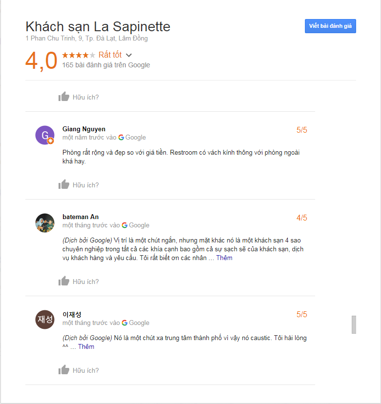 Đánh giá khách sạn La Sapinette