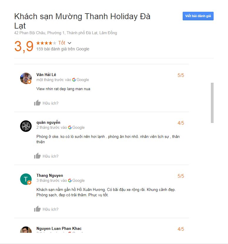 Đánh giá khách sạn Mường Thanh Đà Lạt