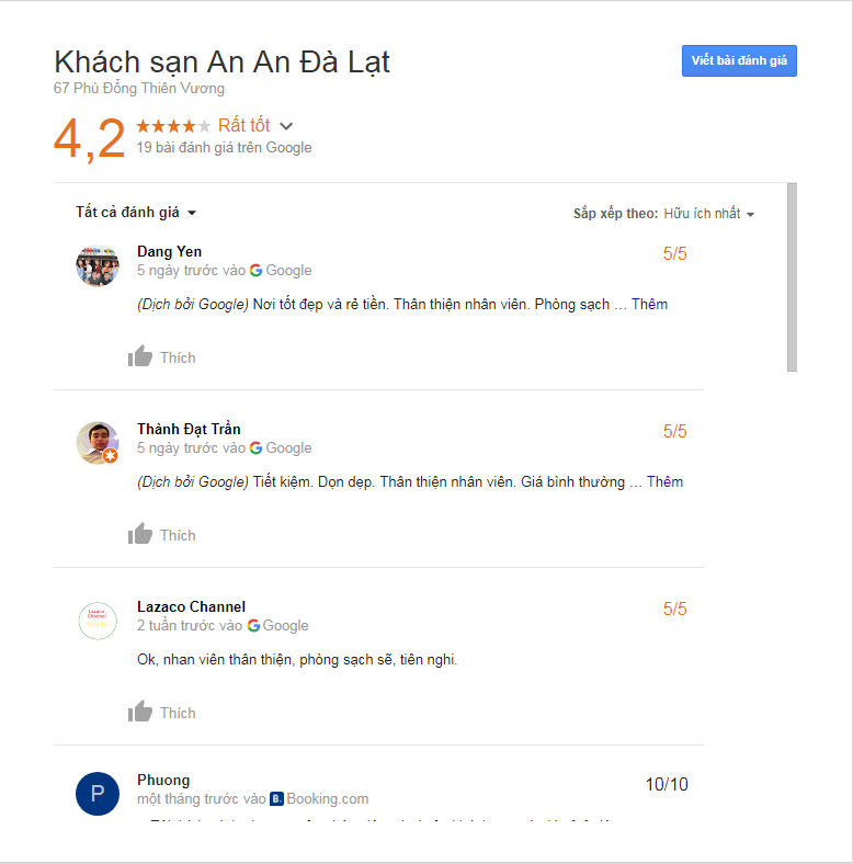 đánh giá khách sạn an an Đà Lạt