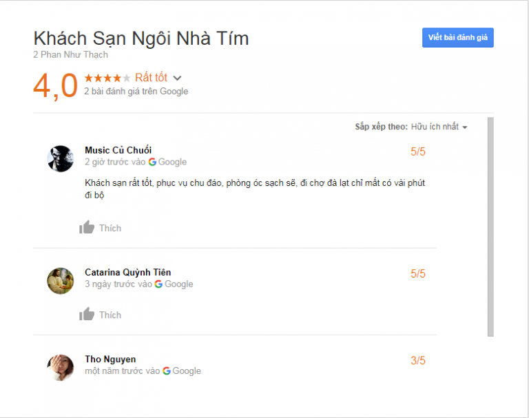 Đánh giá khách sạn Ngôi Nhà Tím Đà Lạt