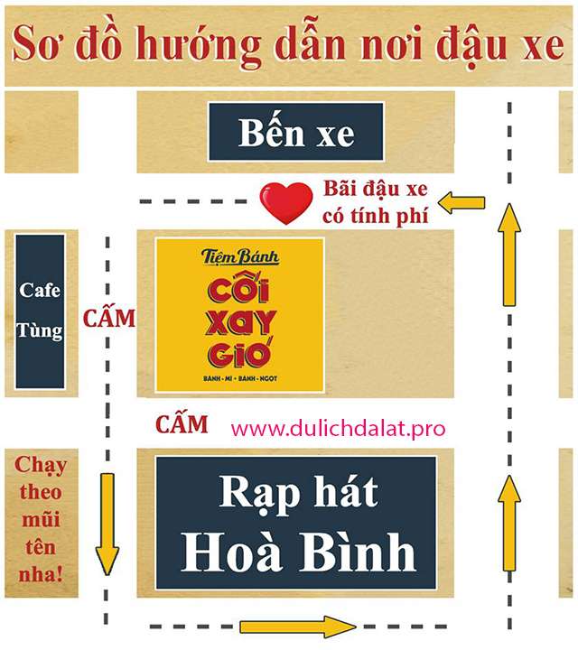 sơ đồ hướng dần đường đi đến tiệm bánh cối xây gió đà lạt
