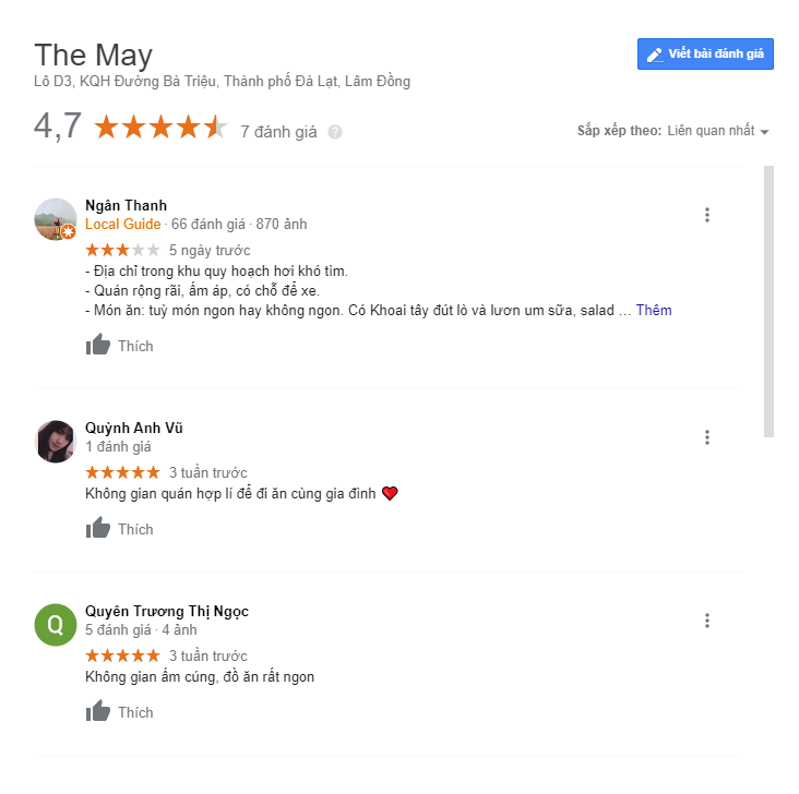 Review nhà hàng The May