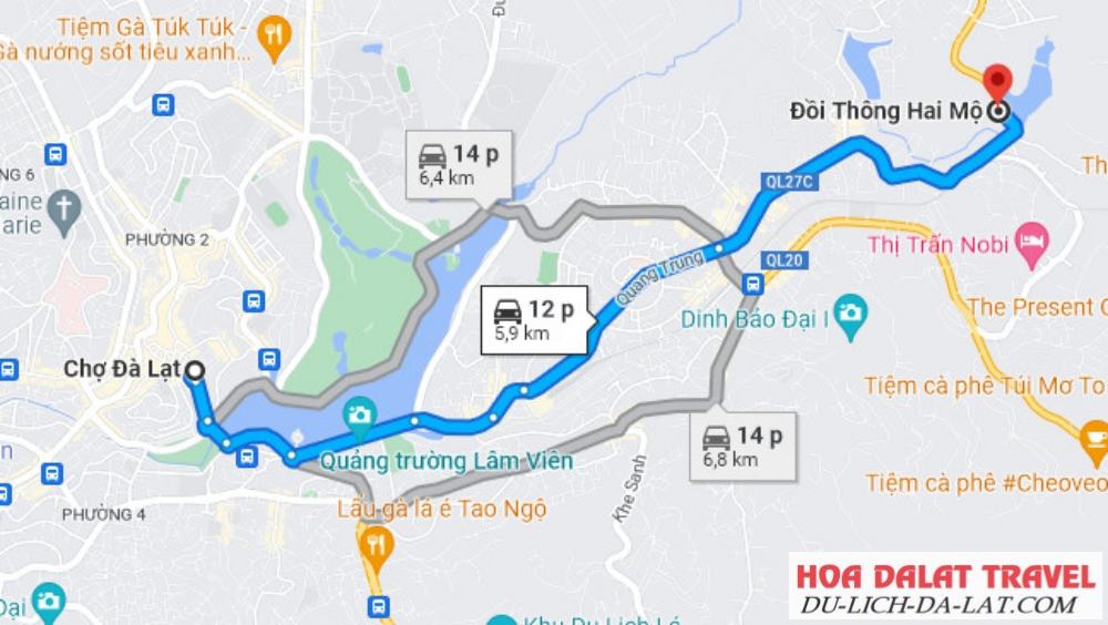 Hướng dẫn đường đi đến đồi thông hai mộ