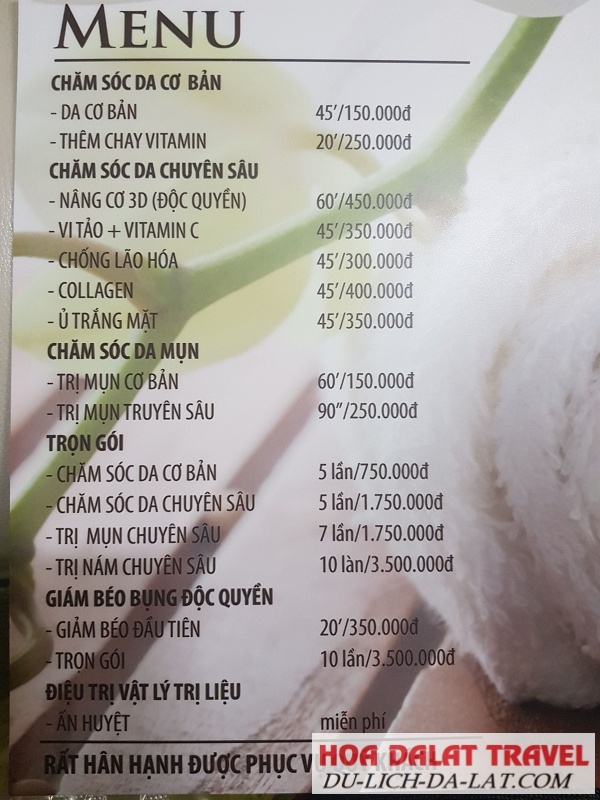 Menu Bunny House & Spa