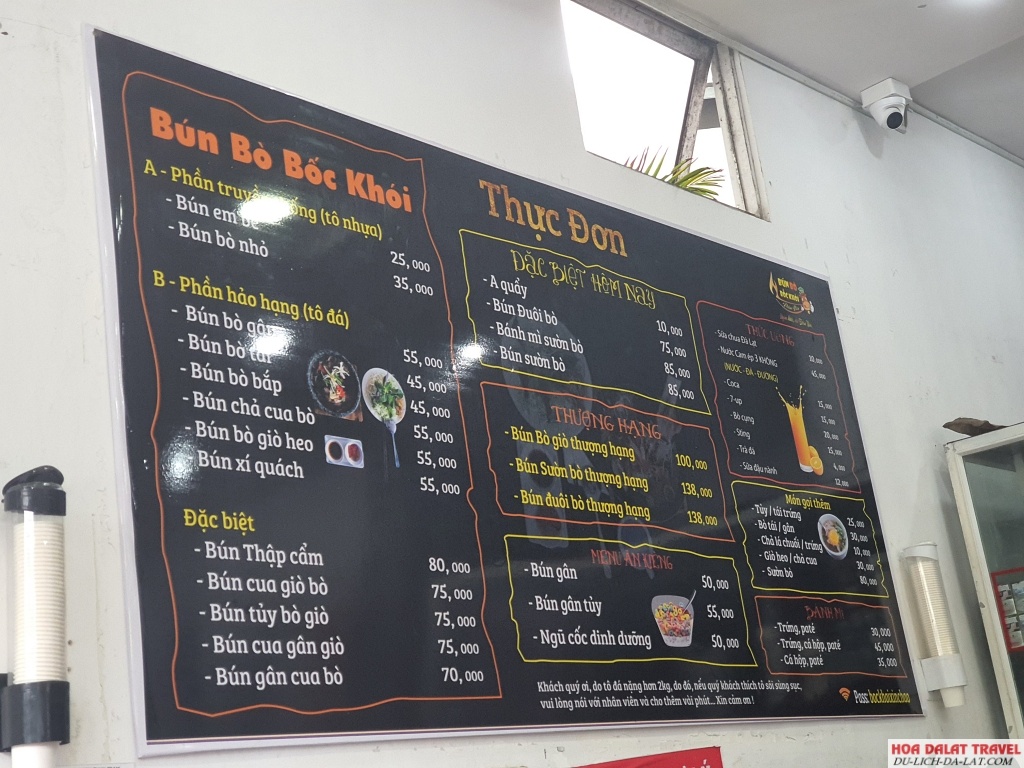 Menu Bún Bò Bốc Khói Đoàn Viên