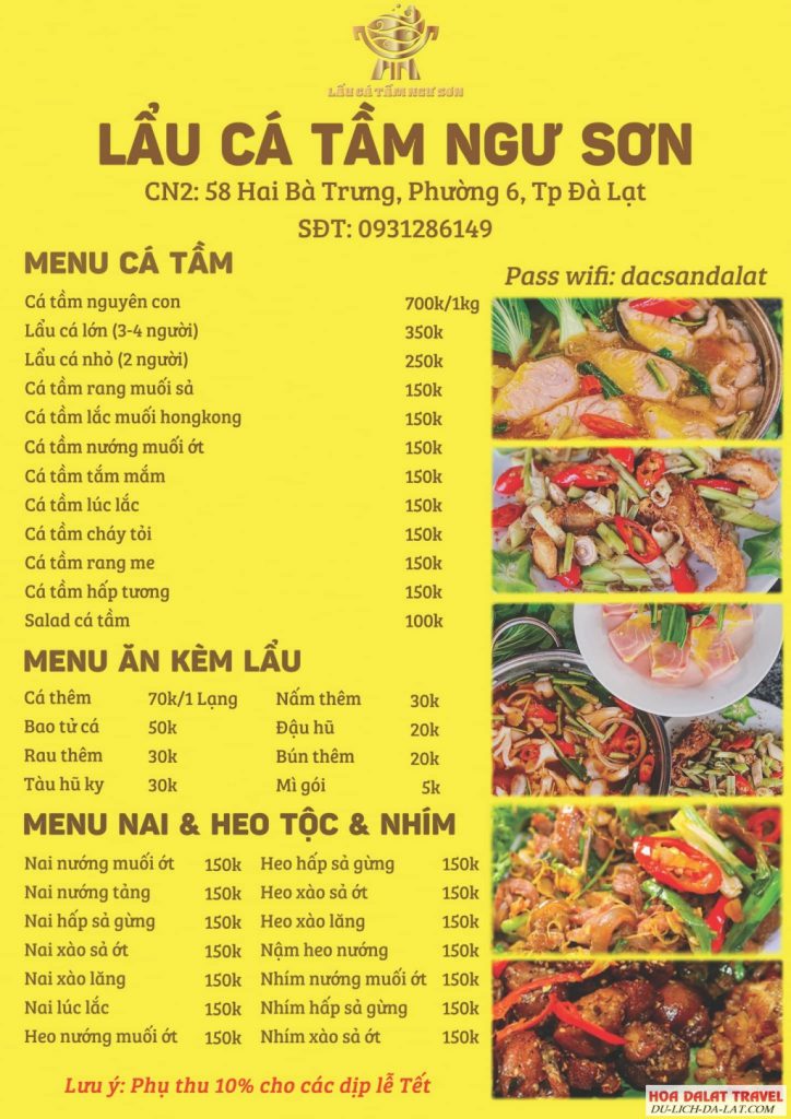 Menu Lẩu cá tầm Ngư Sơn