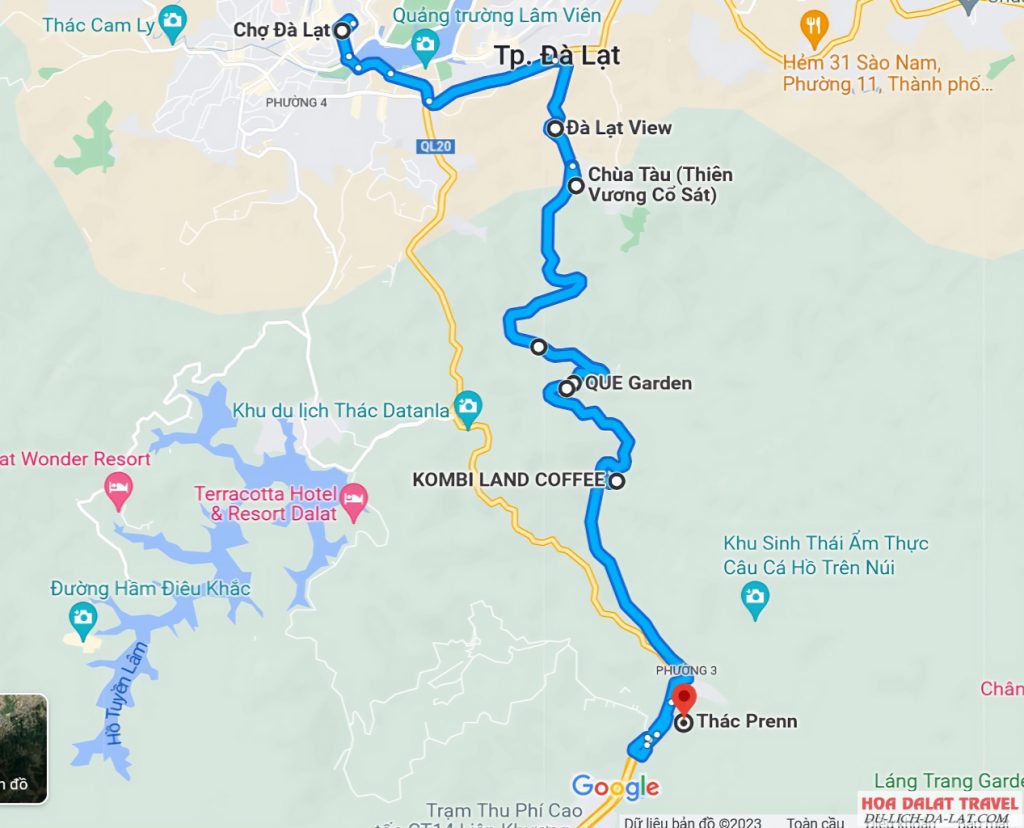 Bản đồ du lịch Đà Lạt theo hướng đèo Mimosa