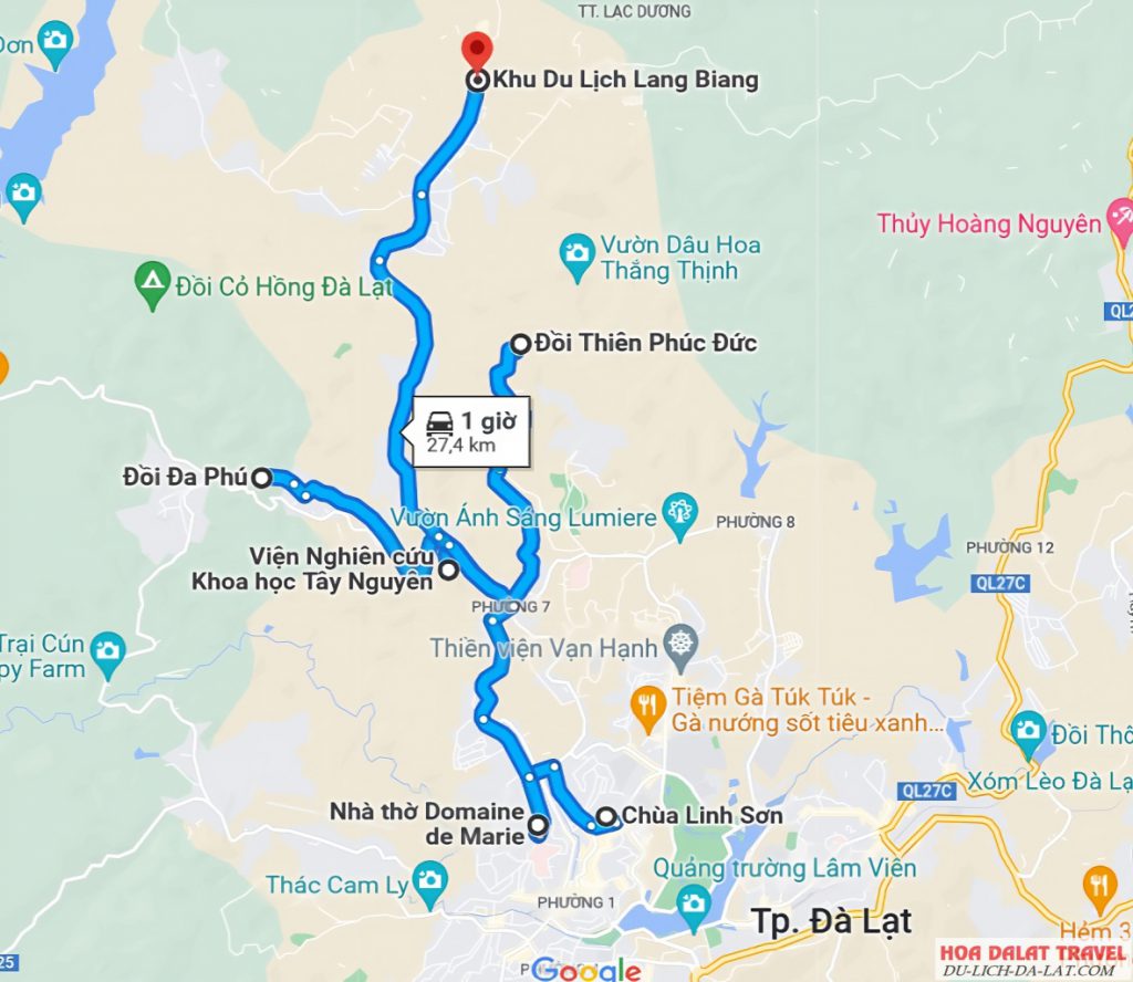 Bản đồ du lịch theo hướng đi LangBiang