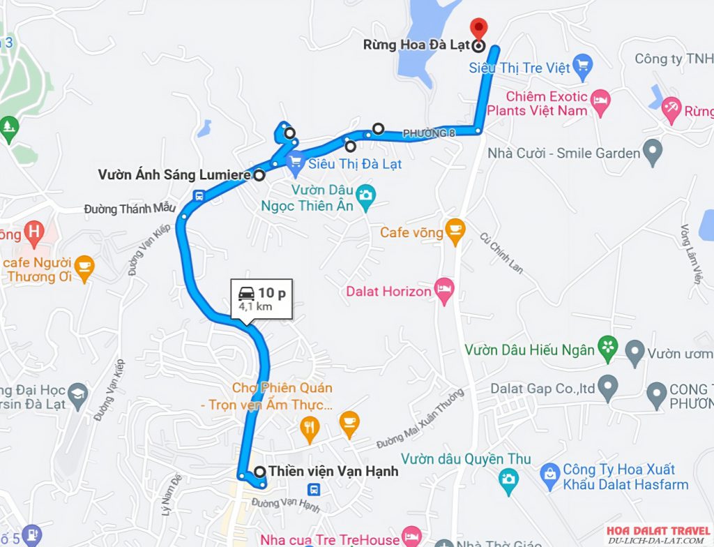 Bản đồ du lịch theo hướng đi Thung Lũng Tình Yêu