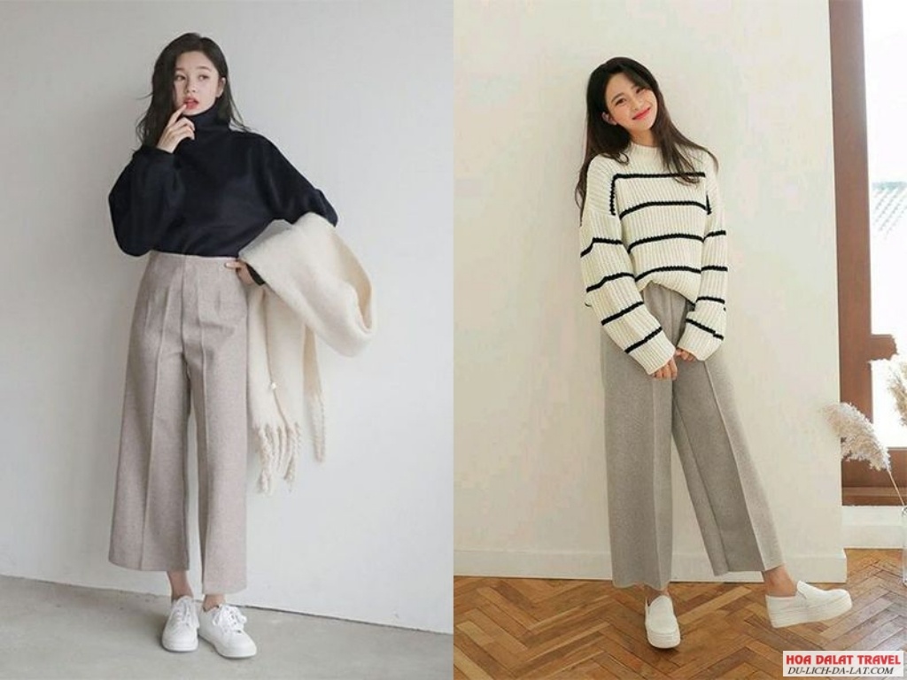 Áo len và quần culottes