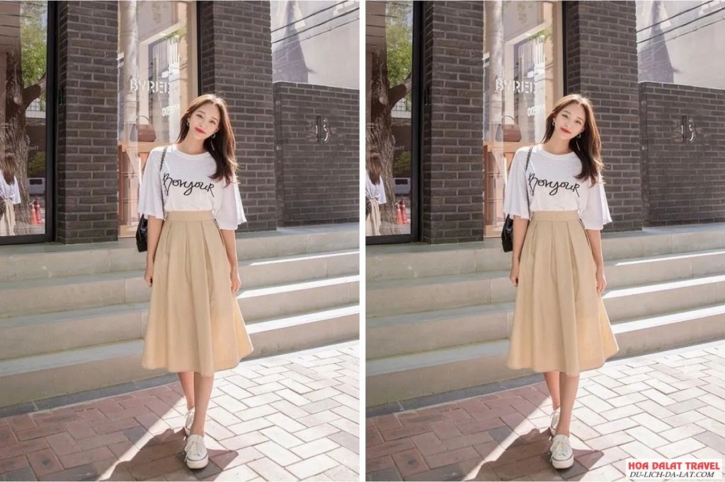Áo thun và Chân váy xếp ly
