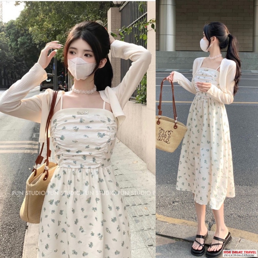 Đầm 2 dây baby doll kết hợp áo khoác nhẹ