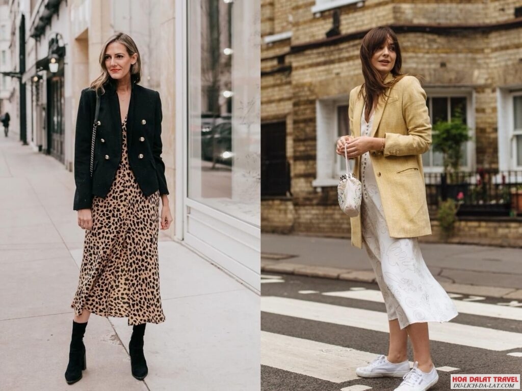 Kết hợp Áo blazer và Chân váy hoa