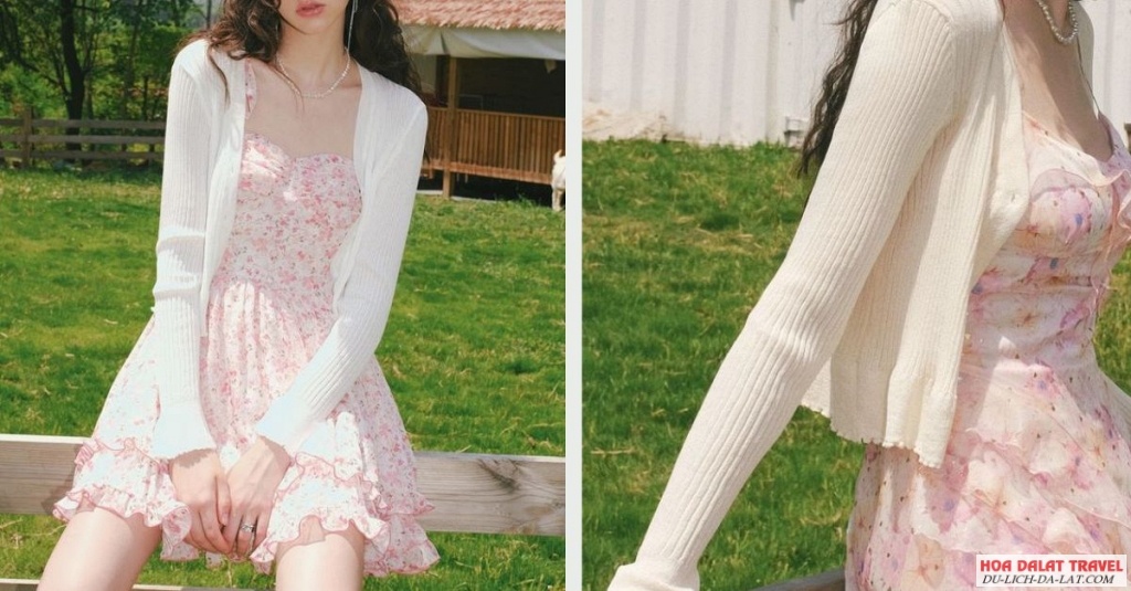 Váy hoa và áo cardigan