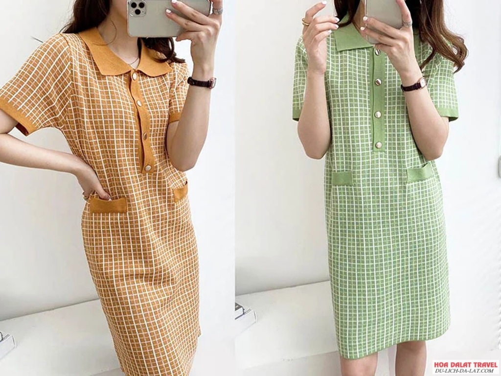 Váy suông kẻ caro và áo mỏng