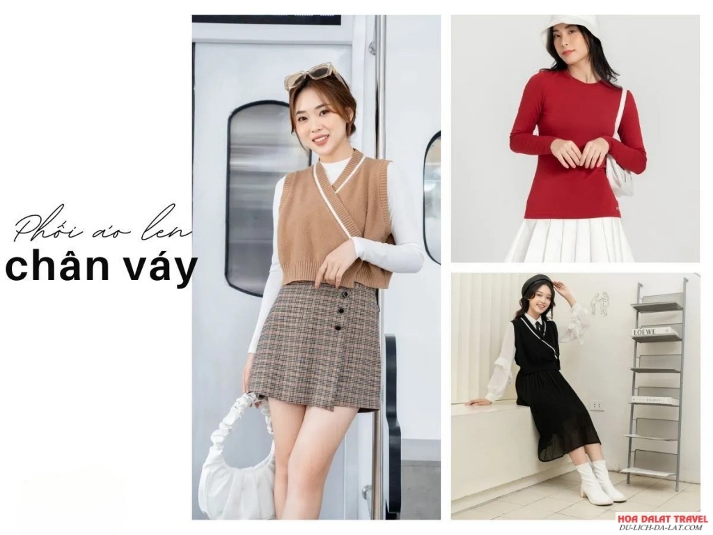 mix áo len và chân váy midi khi đến Đà Lạt