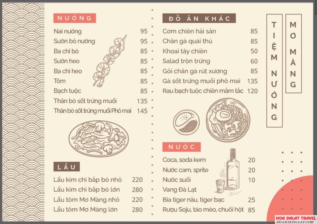 Menu Tiệm nướng Mơ Màng