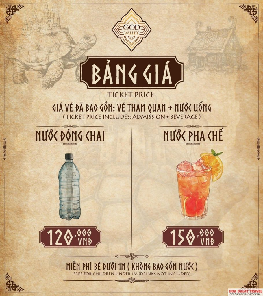 Giá vé tham quan + nước uống tại GOD Valley - Thung Lũng Các Vị Thần Đà Lạt